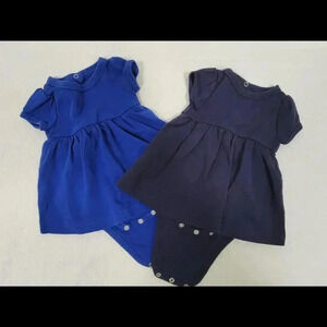 Primary Baby Girl Dresses Set - Blue and Navy - Size 0-3 Months